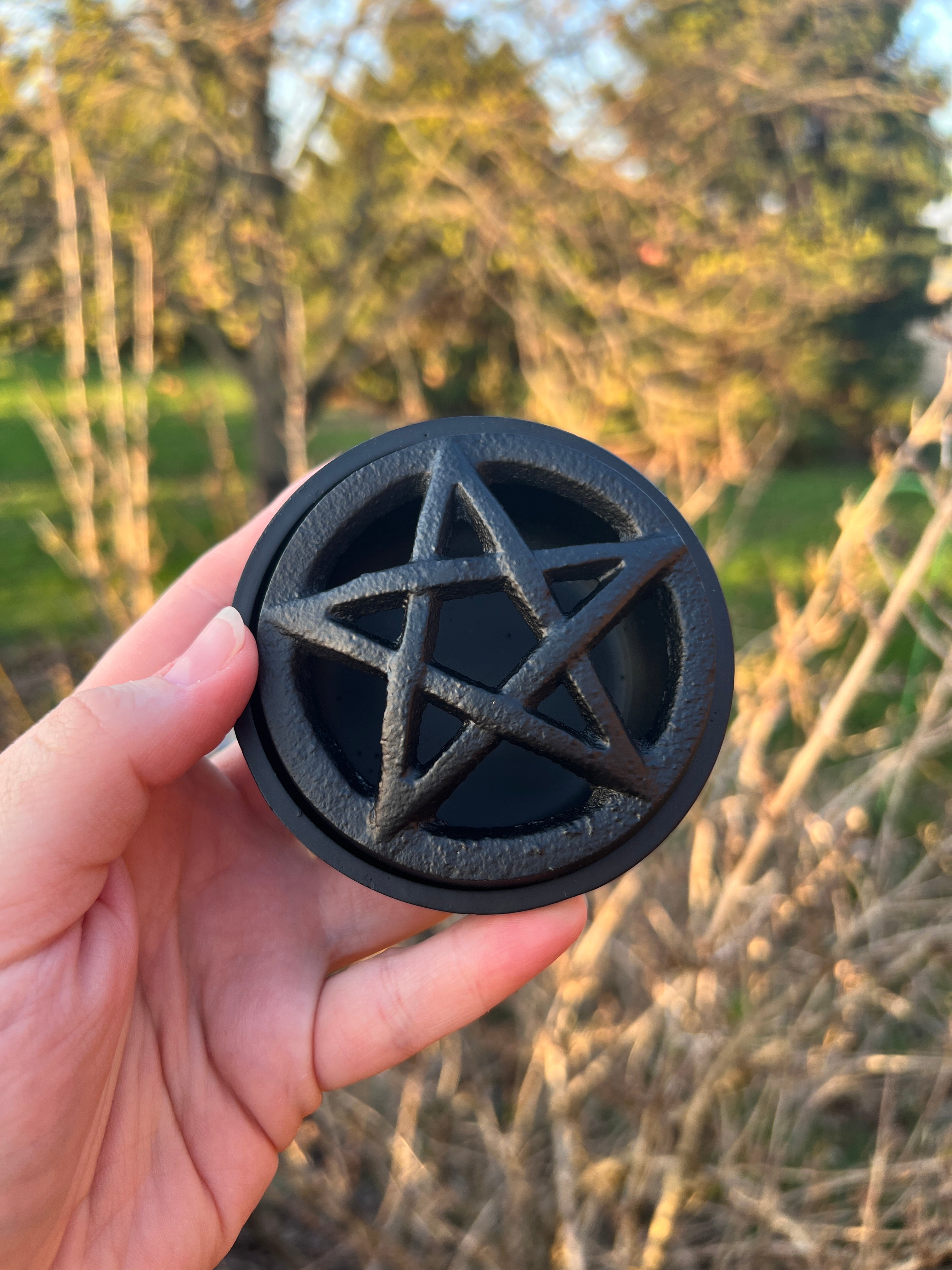 Pentacle Cast Iron Cauldron with Lid