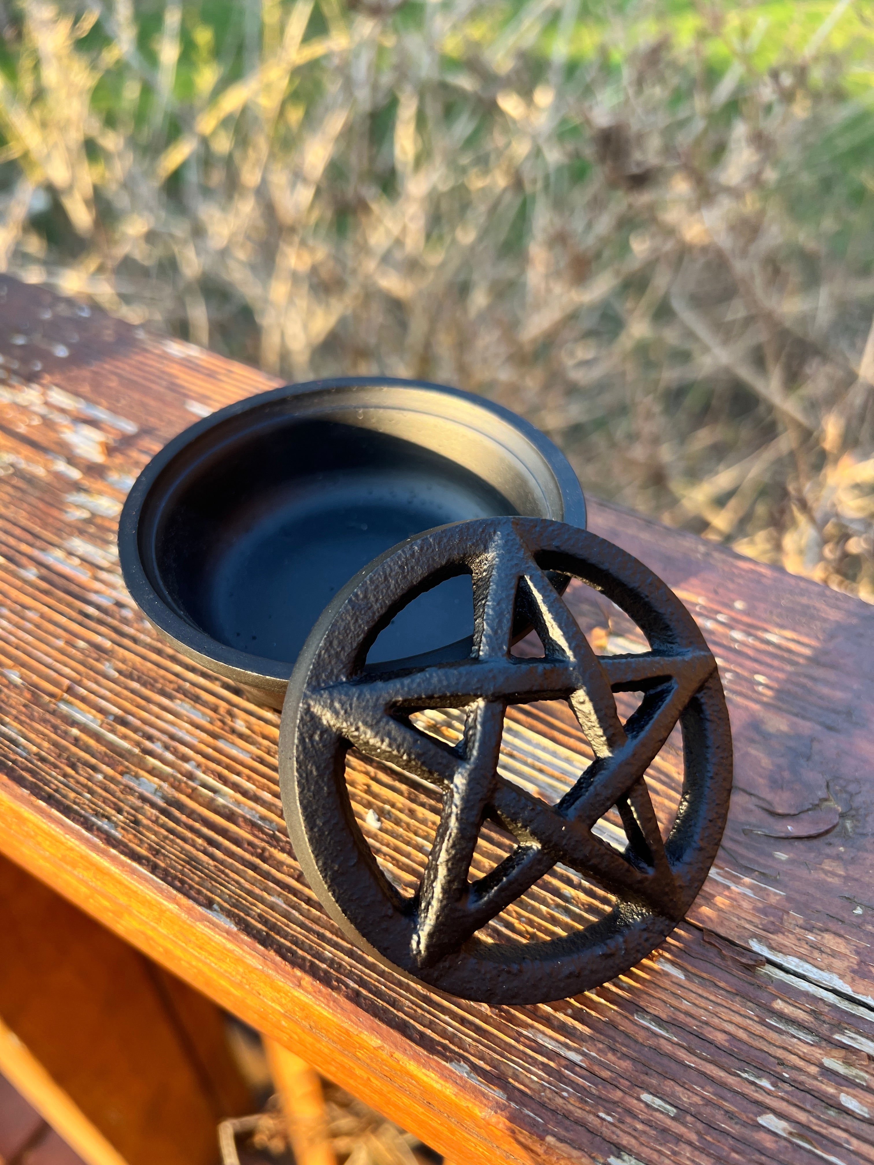 Pentacle Cast Iron Cauldron with Lid